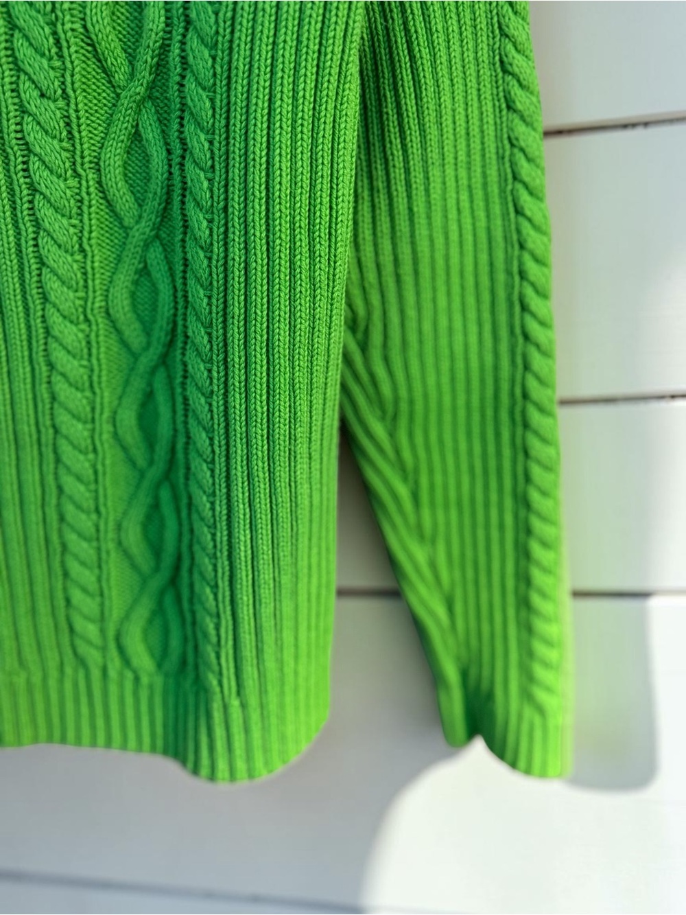 Chaps Bright Green Cable Knit Half-Zip Turtleneck Sweater - Picture 5 of 11